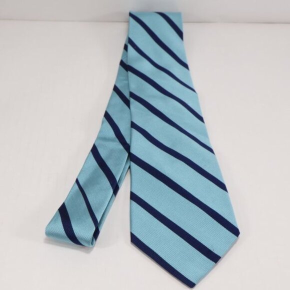 Lands End Mens Necktie Silk Stripe Repp Classic Business Blue - Picture 4 of 8